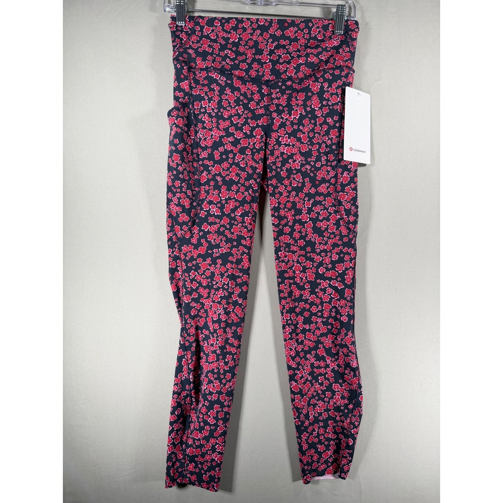 Lululemon Fast and Free HR Tight 25 Pockets Floral Nulux Navy Red LW5IPAS 8